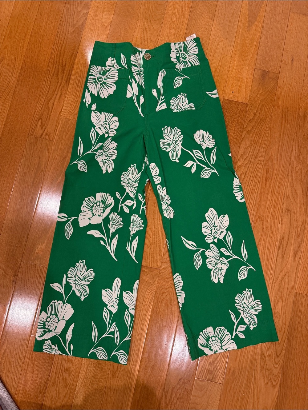 Anthropologie Green Wide-Leg Floral Pants - Picture 2 of 8